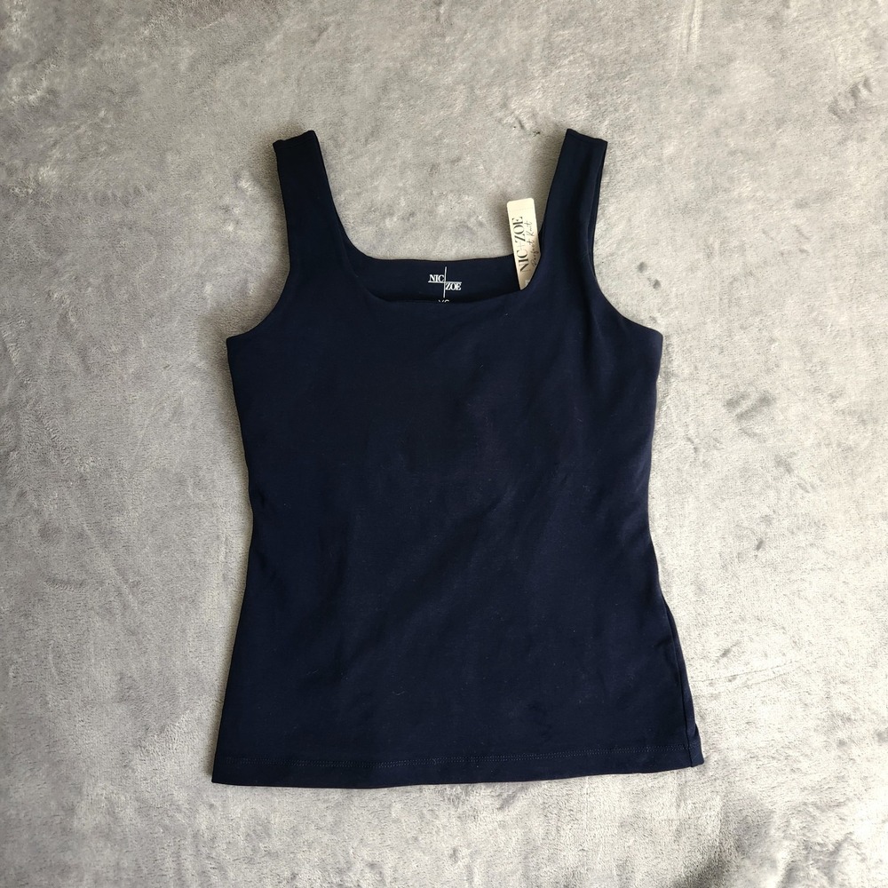 New Nic+Zoe Perfect Tank Shelf Bra Sleeveless Tank top Dark Indigo XS Blue Navy